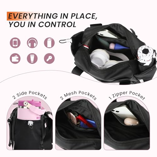 SKYSPER Small Gym Bag for Women - Mini Tote Bag with Wet Compartment, Lightweight Waterproof Gym Duffle Bag for Sport, Commute, Fashion & Cute & Compact Bag for Girl (Black) - Image 4
