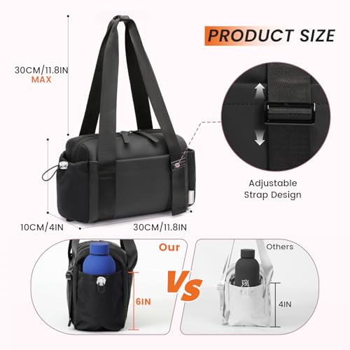 SKYSPER Small Gym Bag for Women - Mini Tote Bag with Wet Compartment, Lightweight Waterproof Gym Duffle Bag for Sport, Commute, Fashion & Cute & Compact Bag for Girl (Black) - Image 2