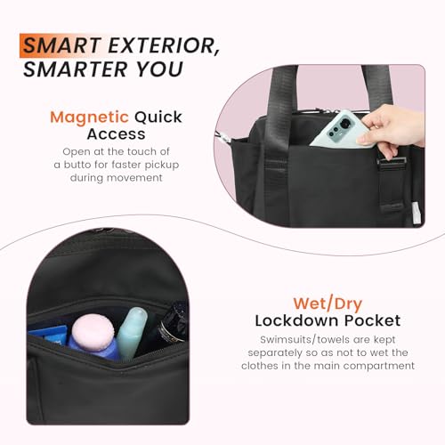 SKYSPER Small Gym Bag for Women - Mini Tote Bag with Wet Compartment, Lightweight Waterproof Gym Duffle Bag for Sport, Commute, Fashion & Cute & Compact Bag for Girl (Black) - Image 5