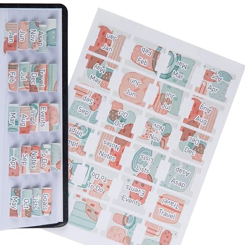 DiverseBee Laminated Planner Monthly Tabs, 24 Peel and Stick Tabs for Notebooks (12 Month Tabs and 12 Blank Tabs), Calendar Monthly Tab Stickers/Dividers (Assorted), Medium - Image 1