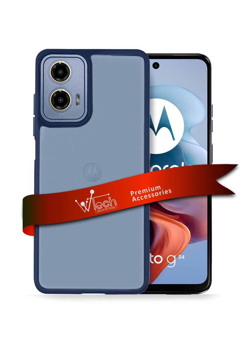 Wtech Hybrid Silicone With Translucent Back Protective Lens Sheild Case Cover For Motorola Moto G34 5G Blue - Image 1