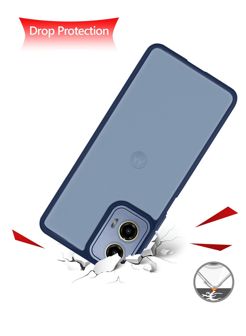 Wtech Hybrid Silicone With Translucent Back Protective Lens Sheild Case Cover For Motorola Moto G34 5G Blue - Image 4