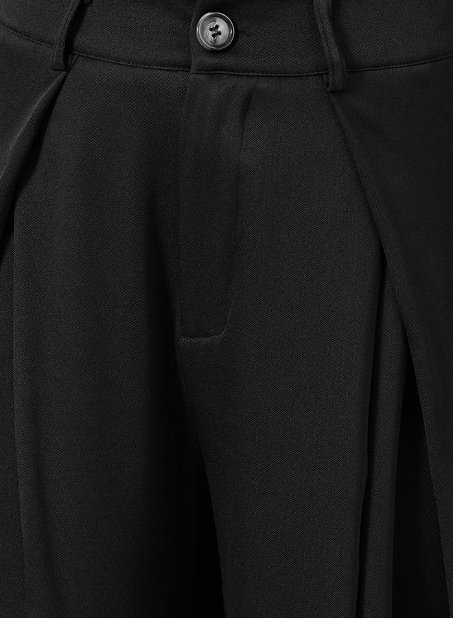 Styli Pleated Black Wide Leg Pants for Women  - Image 3