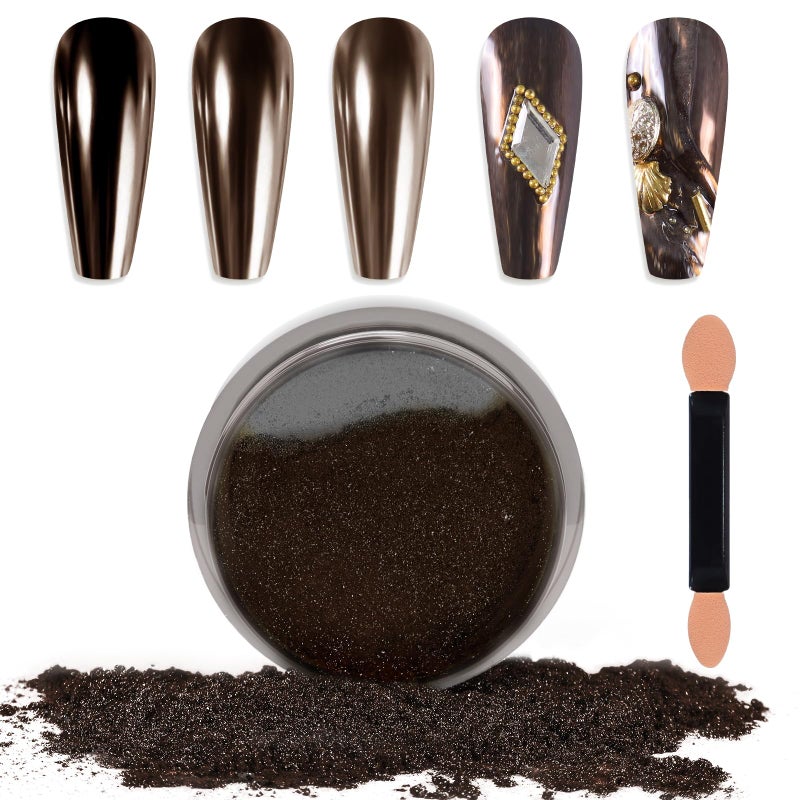 Laza Chrome Nail Powder Mirror Effect Metallic Dust Holographic Glitter Glazed Manicure Decoration Reflective Pigment for DIY Gel Polish Nail Art, Resin Craft, Gifts - Deep Brown - Image 1