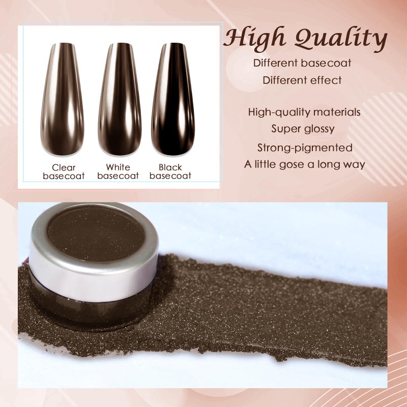 Laza Chrome Nail Powder Mirror Effect Metallic Dust Holographic Glitter Glazed Manicure Decoration Reflective Pigment for DIY Gel Polish Nail Art, Resin Craft, Gifts - Deep Brown - Image 3