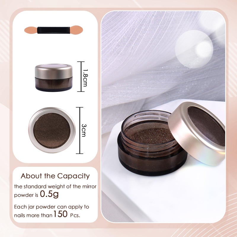 Laza Chrome Nail Powder Mirror Effect Metallic Dust Holographic Glitter Glazed Manicure Decoration Reflective Pigment for DIY Gel Polish Nail Art, Resin Craft, Gifts - Deep Brown - Image 4