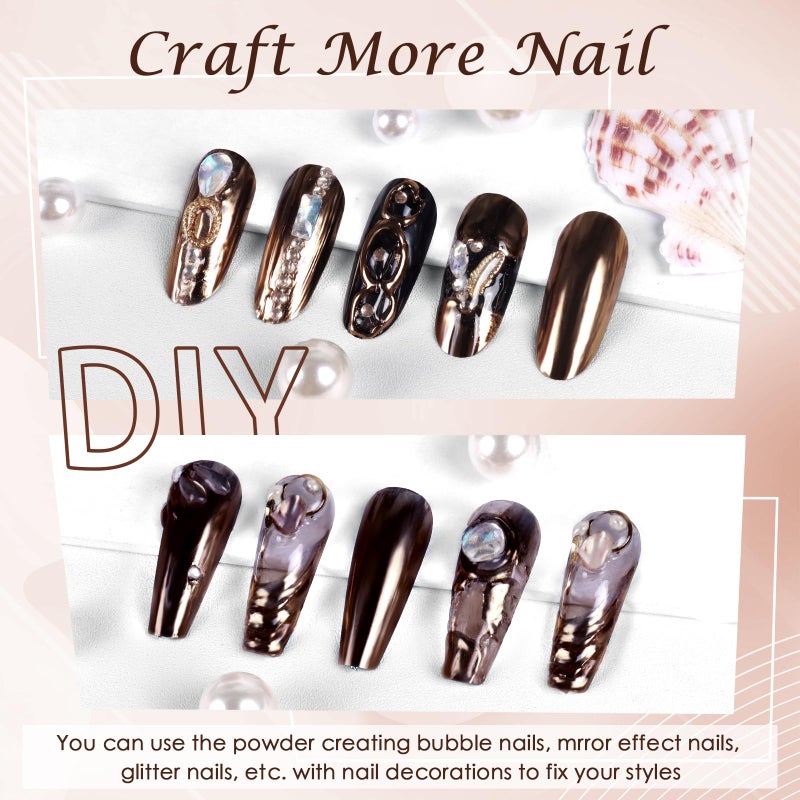 Laza Chrome Nail Powder Mirror Effect Metallic Dust Holographic Glitter Glazed Manicure Decoration Reflective Pigment for DIY Gel Polish Nail Art, Resin Craft, Gifts - Deep Brown - Image 5