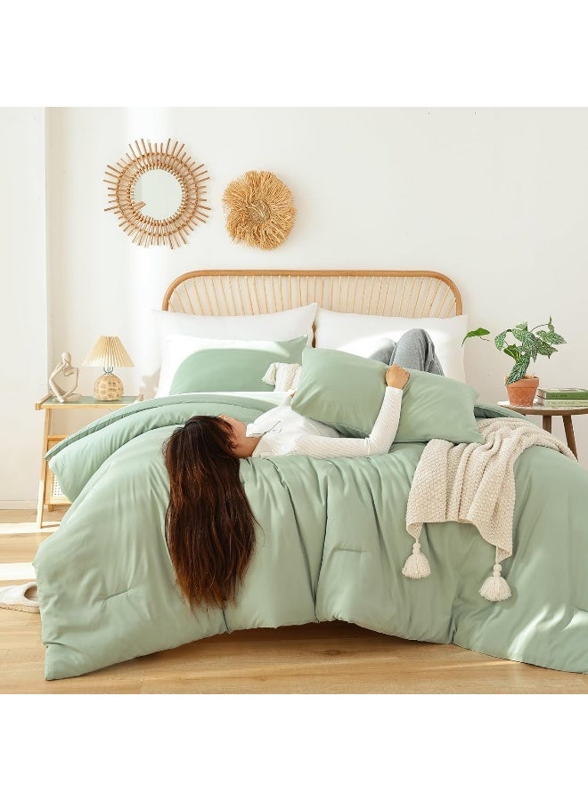 ROSGONIA Sage Green California King Comforter Set