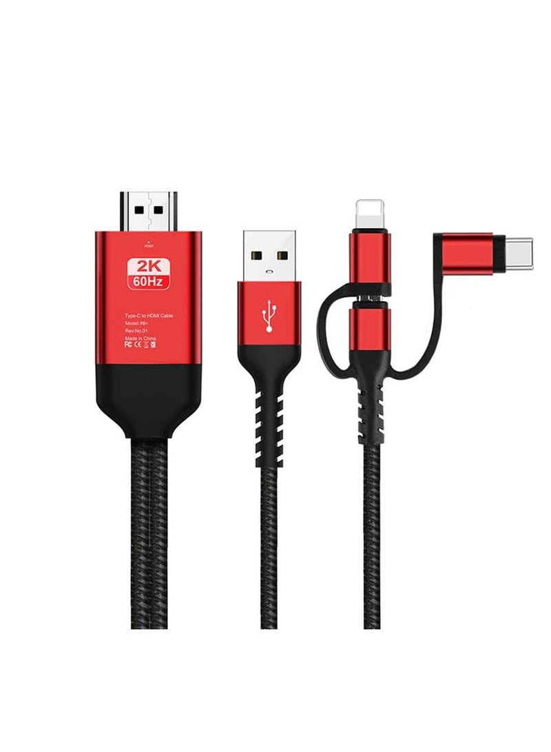 SYOSI HDMI Adapter, 3 in 1 2M Type-C to Hd MHL Cable Audio Video Cable Micro USB Projection, Connector Cable, for iPhone Android to TV/Projector HDTV - Image 1