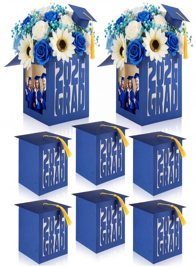 Geelin 8 Pcs 2026 Graduation Box Centerpieces Blue Graduation Photo Display 5 x 5 x 5.1 Inch 2026 Grad Party Favor Gift College Cap Picture Box with Tassel for Table Photo Props Frame - Image 1