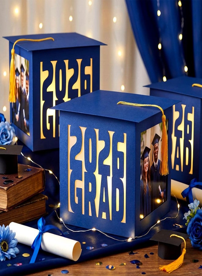 Geelin 8 Pcs 2026 Graduation Box Centerpieces Blue Graduation Photo Display 5 x 5 x 5.1 Inch 2026 Grad Party Favor Gift College Cap Picture Box with Tassel for Table Photo Props Frame - Image 2