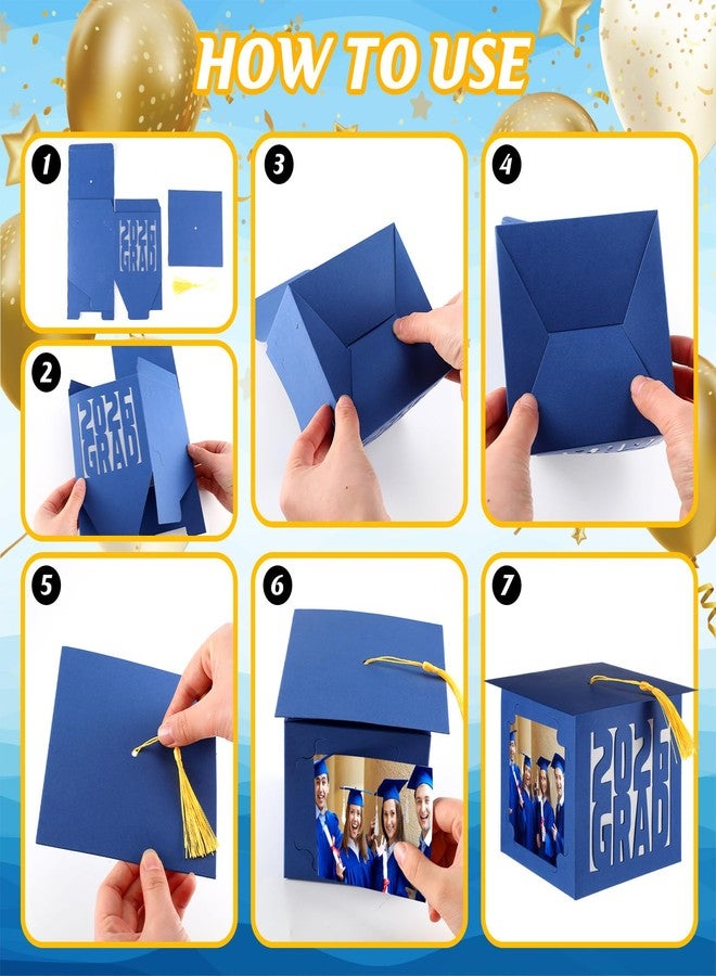 Geelin 8 Pcs 2026 Graduation Box Centerpieces Blue Graduation Photo Display 5 x 5 x 5.1 Inch 2026 Grad Party Favor Gift College Cap Picture Box with Tassel for Table Photo Props Frame - Image 3