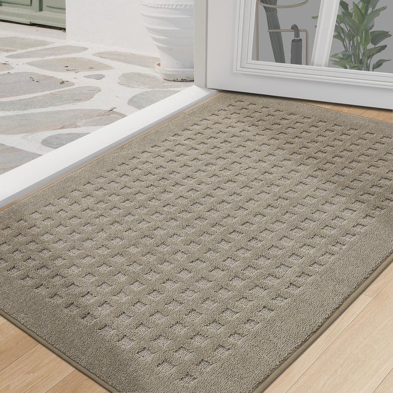 BEQHAUSE Dirt Trapper Door Mat 32" x 48", Waffle Door Mats Indoor Entrance, Dog Doormats for Mud Paws Absorbent and Dirt Resist Floor Mats Non-Slip Washable Rugs for Entryway Welcome Mat, Beige - Image 1