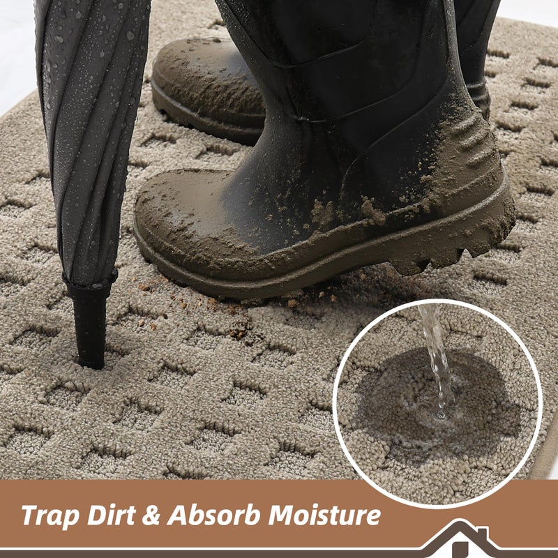 BEQHAUSE Dirt Trapper Door Mat 32" x 48", Waffle Door Mats Indoor Entrance, Dog Doormats for Mud Paws Absorbent and Dirt Resist Floor Mats Non-Slip Washable Rugs for Entryway Welcome Mat, Beige - Image 3