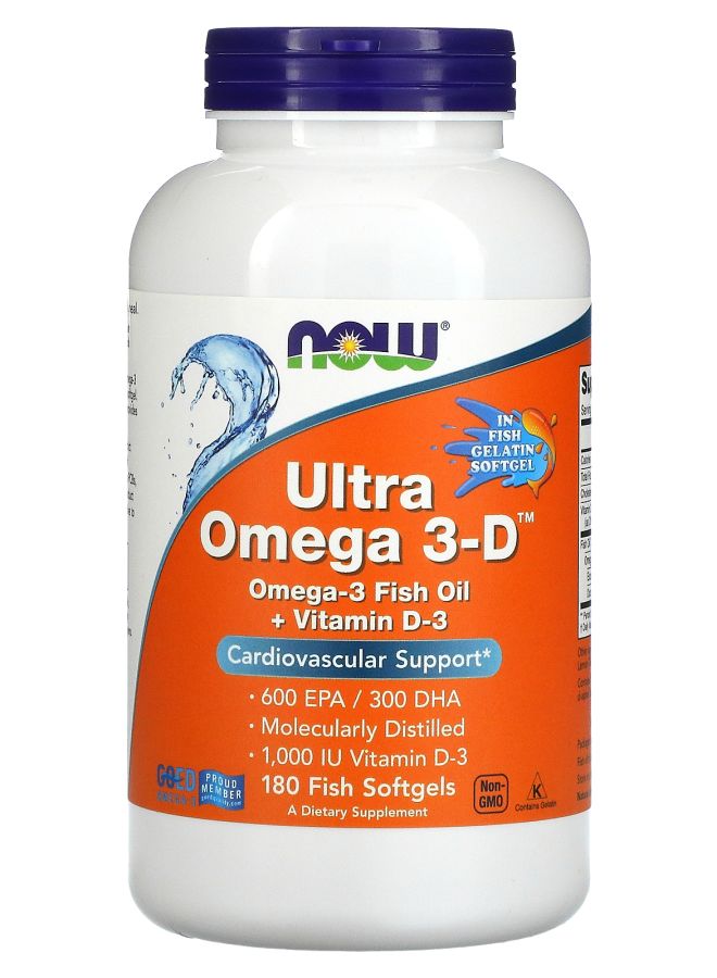 now Ultra Omega 3-D 600 EPA / 300 DHA 180 Fish Softgels