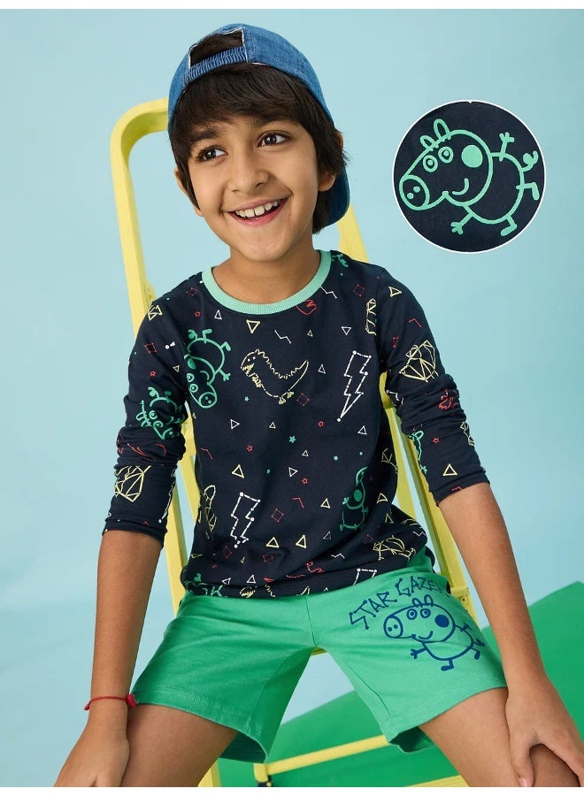 The Souled Store Peppa Pig Full Sleeve T-Shirt & Shorts Set for Kids - Image 1