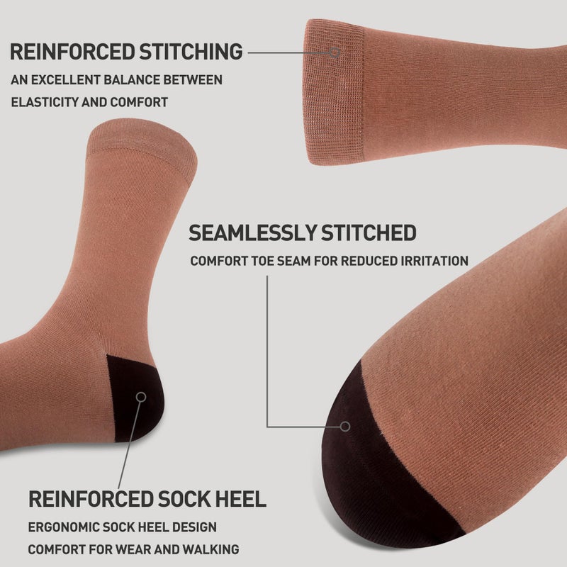 WeciBor Men's Brown Dress Socks - 6 Pack Seamless Cotton Crew Socks, Size 7-12 for Business & Everyday Wear - Image 3