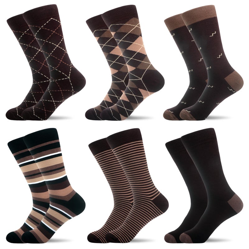 WeciBor Men's Brown Dress Socks - 6 Pack Seamless Cotton Crew Socks, Size 7-12 for Business & Everyday Wear - Image 1