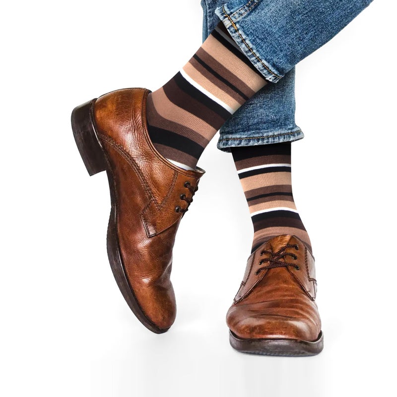 WeciBor Men's Brown Dress Socks - 6 Pack Seamless Cotton Crew Socks, Size 7-12 for Business & Everyday Wear - Image 2