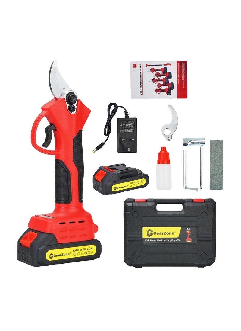 GearZone Portable Handheld Electric Pruning Shears with 2pcs lithium Battery, Cordless Powered Garden Clippers 25mm Cutting Diameter, Red Color  - Image 1