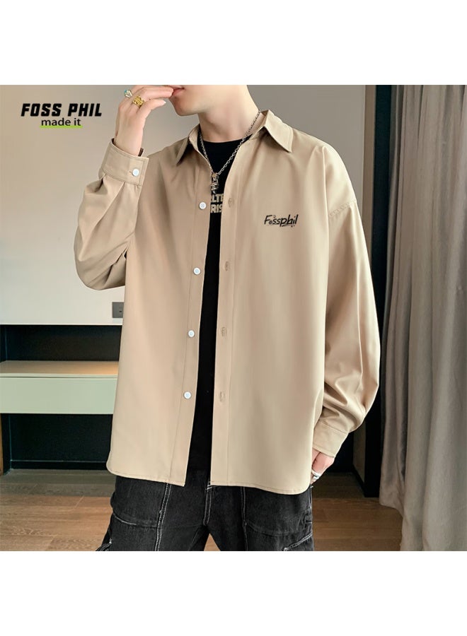 Foss Phil Men's Long-sleeve Shirt, Autumn And Winter Versatile Casual Printed Simple Shirt, Loose Jacket, Fpcs5 Khaki 2XL - Image 1