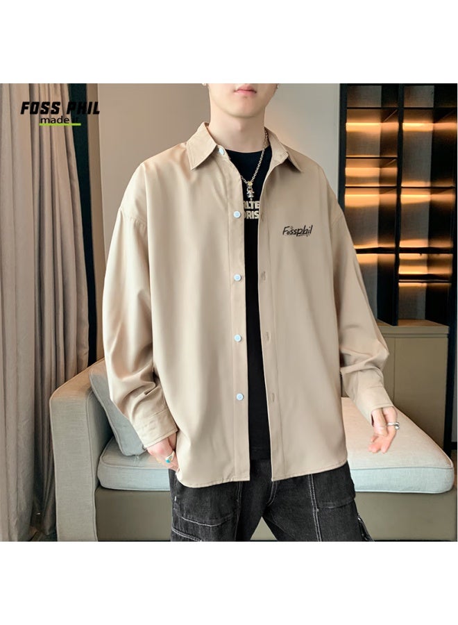 Foss Phil Men's Long-sleeve Shirt, Autumn And Winter Versatile Casual Printed Simple Shirt, Loose Jacket, Fpcs5 Khaki 2XL - Image 5