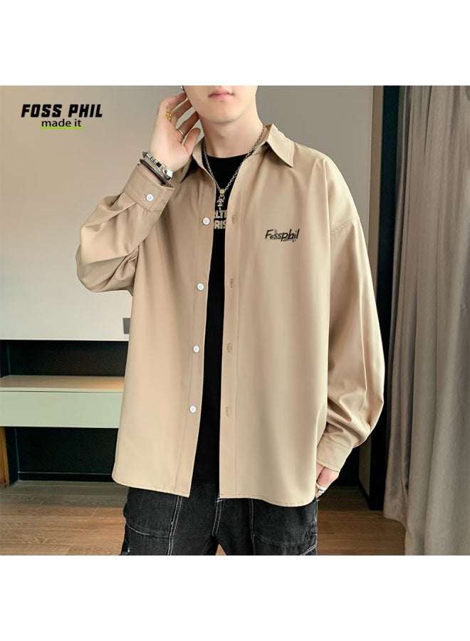 Foss Phil Men's Long-sleeve Shirt, Autumn And Winter Versatile Casual Printed Simple Shirt, Loose Jacket, Fpcs5 Khaki 2XL - Image 4
