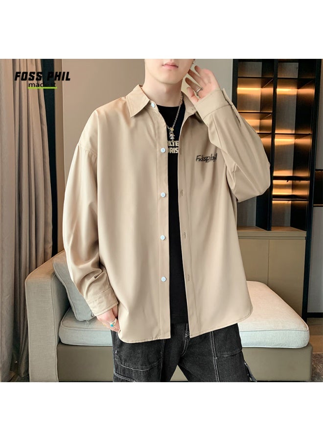Foss Phil Men's Long-sleeve Shirt, Autumn And Winter Versatile Casual Printed Simple Shirt, Loose Jacket, Fpcs5 Khaki 2XL - Image 2