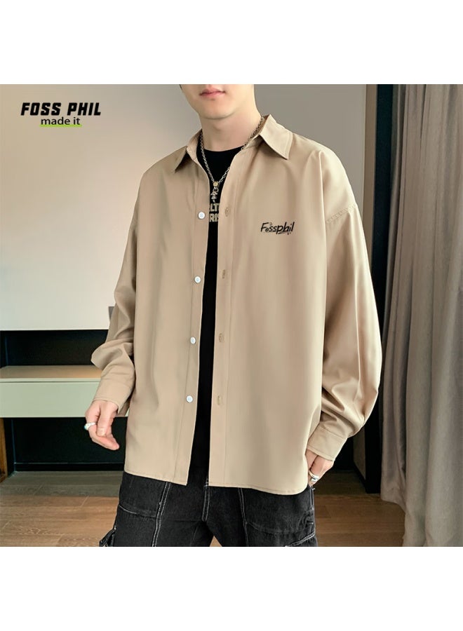 Foss Phil Men's Long-sleeve Shirt, Autumn And Winter Versatile Casual Printed Simple Shirt, Loose Jacket, Fpcs5 Khaki 2XL - Image 3