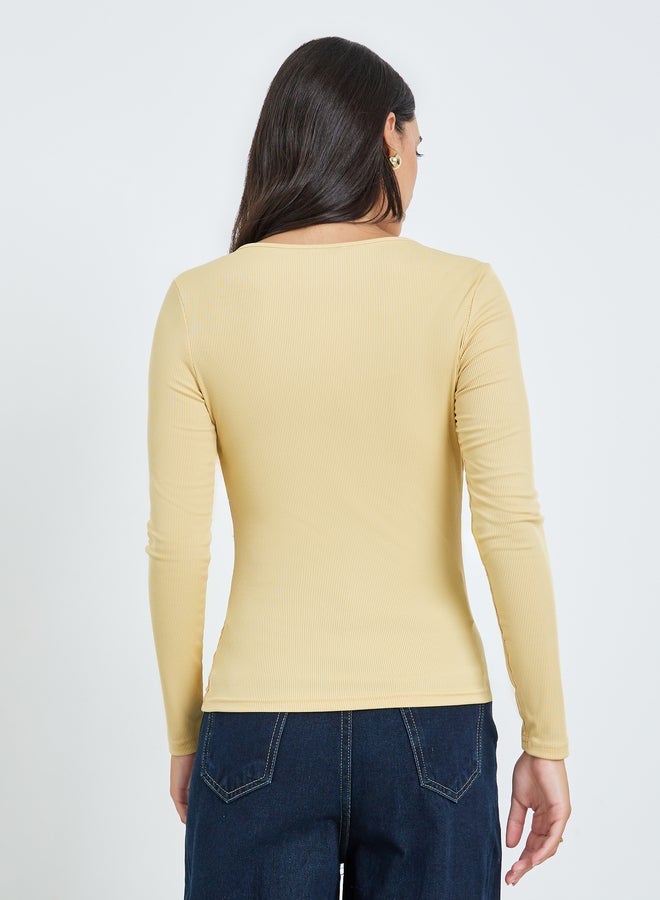 Styli Yellow Square Neck Fitted Knit Tops - Image 5