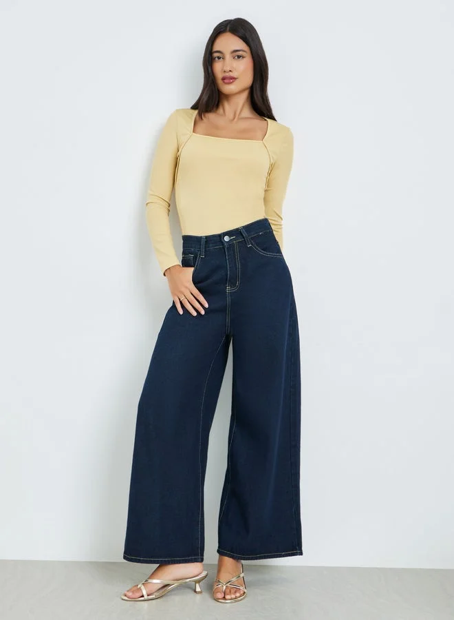 ستايلي Yellow Square Neck Fitted Knit Tops