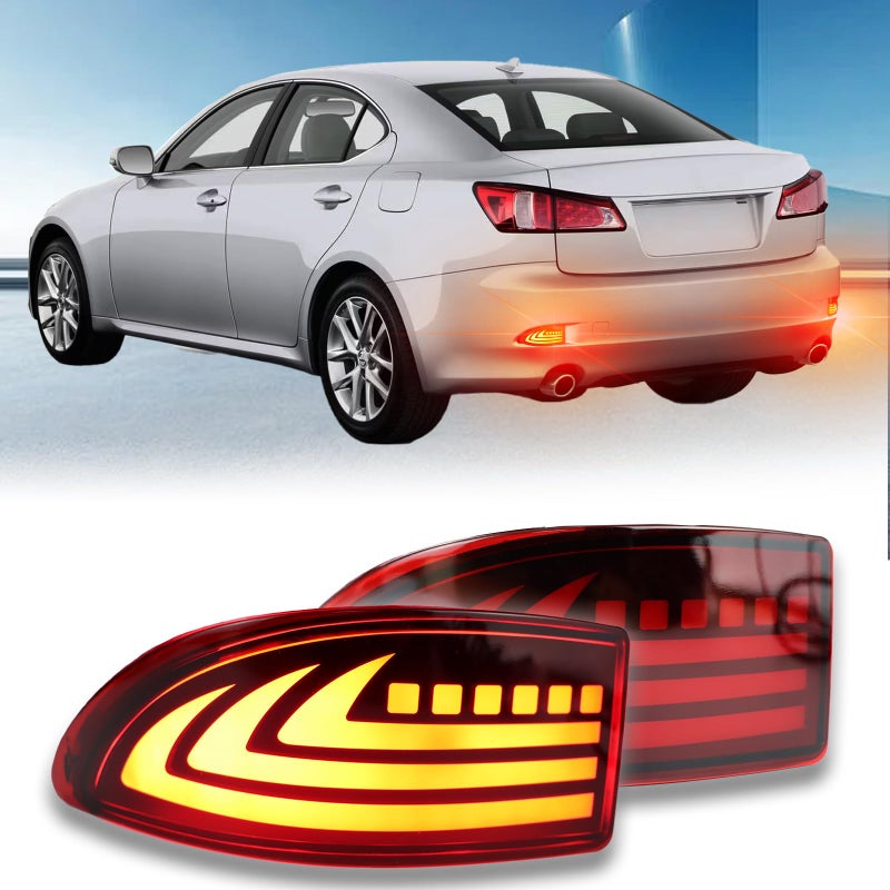 PGTOPONE Upgrade LED Rear Bumper Reflectors Light Fog Brake Tail Lamps Compatible with Lexus Gen2 20062012 IS IS250 IS300 IS350 IS200t isF Replace OEM Stock Reflector Turn Signal Light Red