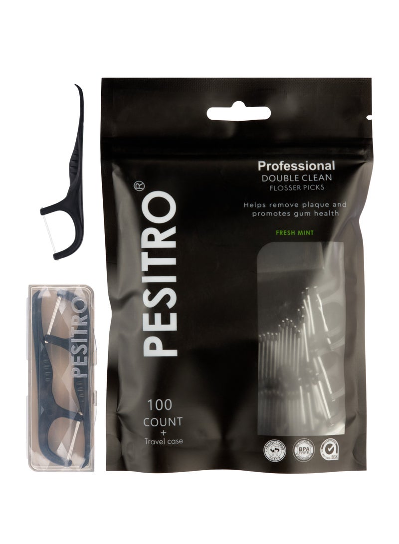 PESITRO Professional Double Clean Picks – Dual-Ended UHMWPE Floss + Precision Pick, 100-Pack with Travel Case - Image 1