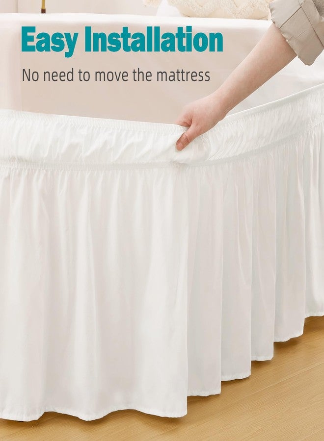 Vocander White Queen Size Bed Skirt 14 Inch Drop, Elastic Wrap Around Dust Ruffle Bed Skirting Easy to Install, Adjustable Tailored Bedskirts Fade & Wrinkle Resistant, Bedroom Decor - Image 4