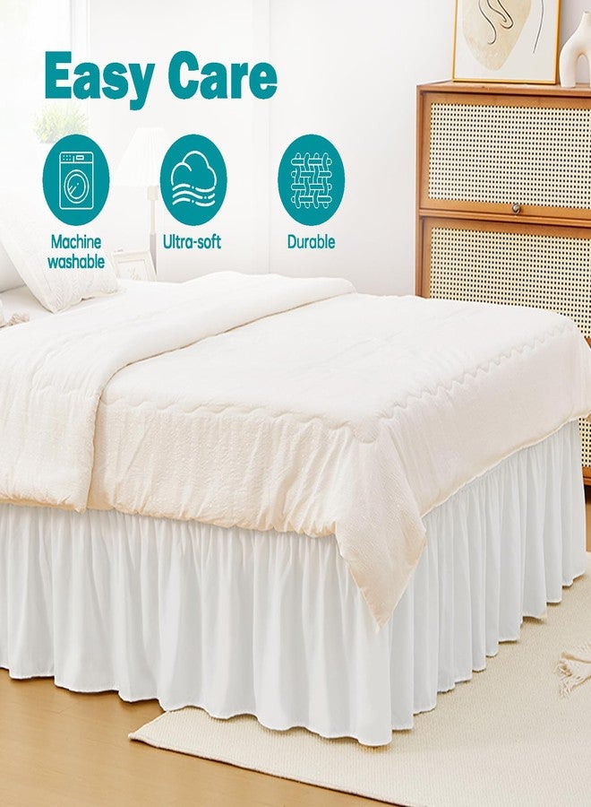 Vocander White Queen Size Bed Skirt 14 Inch Drop, Elastic Wrap Around Dust Ruffle Bed Skirting Easy to Install, Adjustable Tailored Bedskirts Fade & Wrinkle Resistant, Bedroom Decor - Image 3