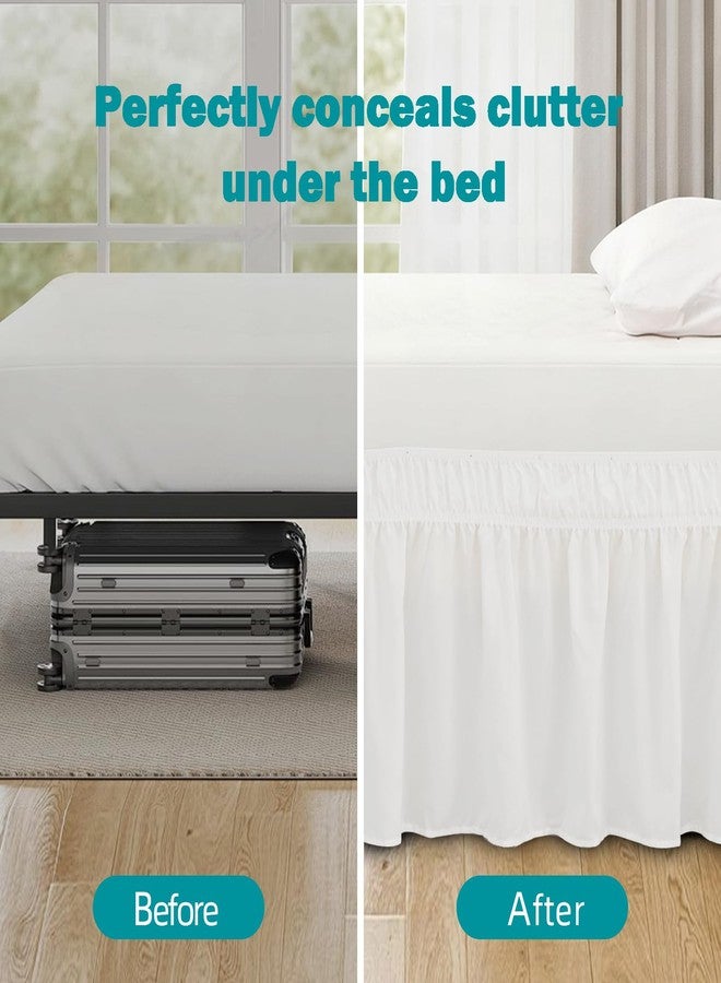 Vocander White Queen Size Bed Skirt 14 Inch Drop, Elastic Wrap Around Dust Ruffle Bed Skirting Easy to Install, Adjustable Tailored Bedskirts Fade & Wrinkle Resistant, Bedroom Decor - Image 5