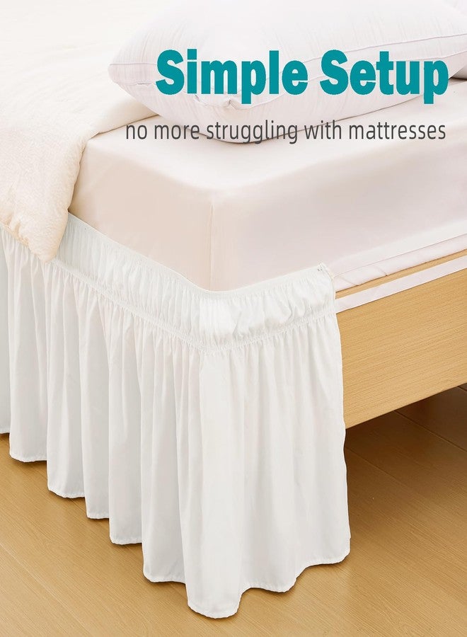 Vocander White Queen Size Bed Skirt 14 Inch Drop, Elastic Wrap Around Dust Ruffle Bed Skirting Easy to Install, Adjustable Tailored Bedskirts Fade & Wrinkle Resistant, Bedroom Decor - Image 2