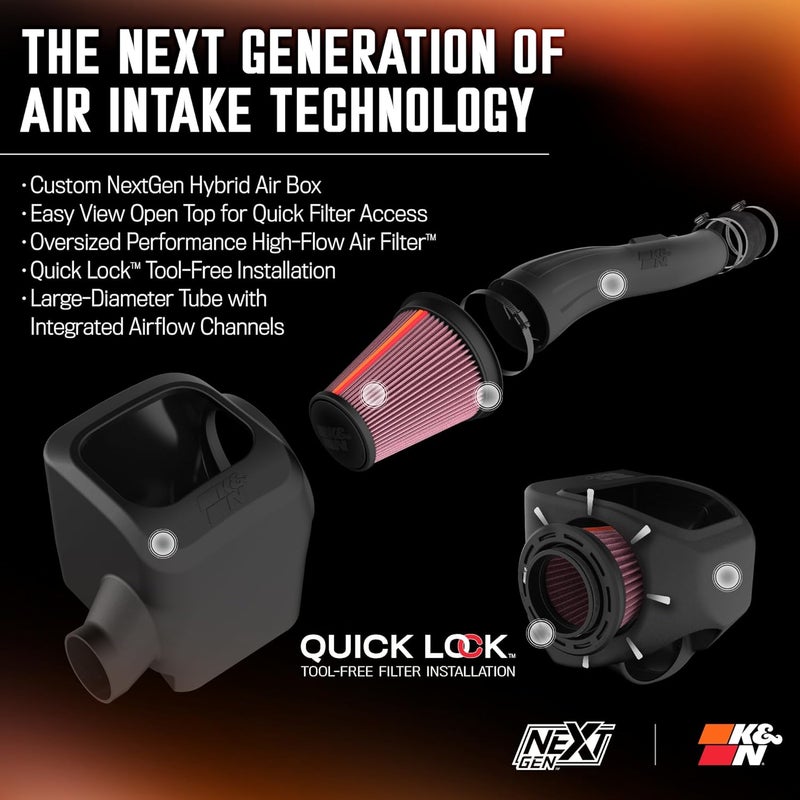 K&N NextGen Cold Air Intake System for 2016-2023 Toyota Tacoma - High-Flow Cotton Filter - Image 2