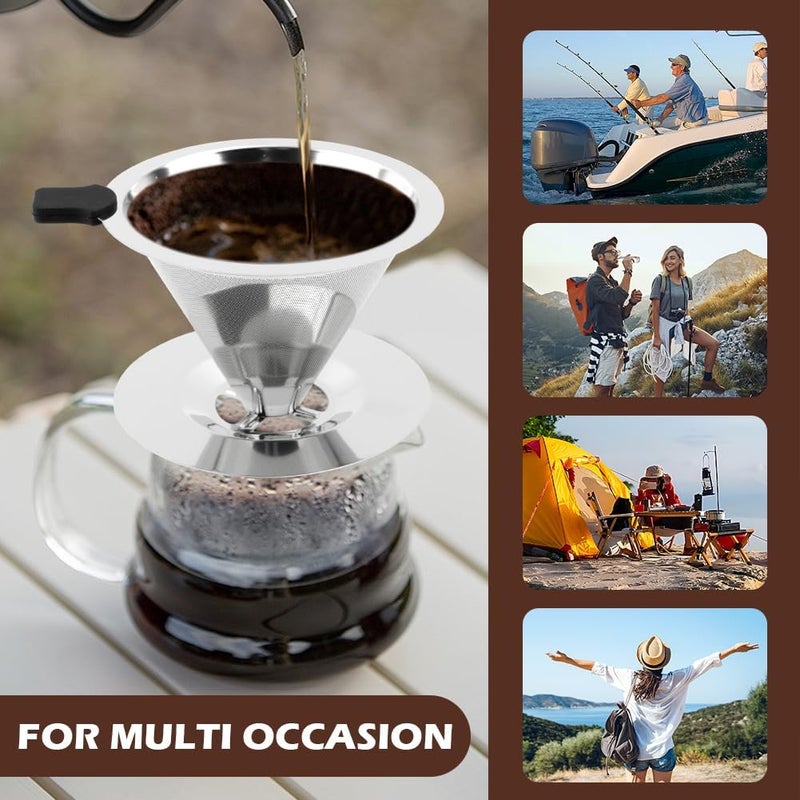Trasylph Pour Over Coffee Dripper With Cleaning Brush,Upgraded Double Micro Mesh Filter with Cup Stand,Stainless Steel Coffee Filter,Reusable Coffee Filter,Pour Over Coffee Maker(1-2cup) - Image 5