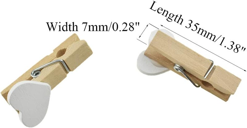 HAHIYO Heart Painted Mini Wooden Clothespin Clip Photo Paper Holders 1.38inch Tight Clamp Not Fray Rope Post Notices Handy Read for Hanging Postcard Wedding White 50PCS - Image 2