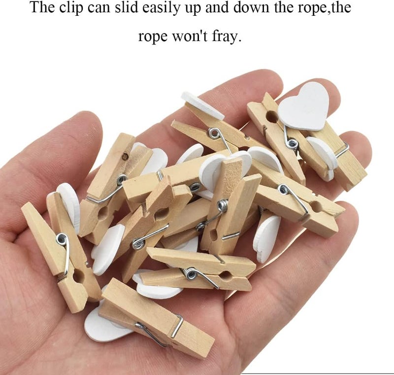 HAHIYO Heart Painted Mini Wooden Clothespin Clip Photo Paper Holders 1.38inch Tight Clamp Not Fray Rope Post Notices Handy Read for Hanging Postcard Wedding White 50PCS - Image 5