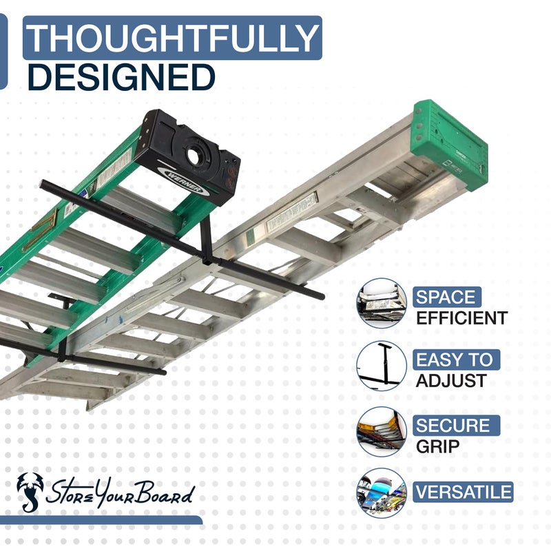 StoreYourBoard Adjustable Overhead Ladder Rack â€“ Garage Organizer Ladder Shelf for Step & Extension Ladders - Storage Racks and Shelving for Garage Organization - Ceiling Mounted - Holds 150 lbs - Image 5