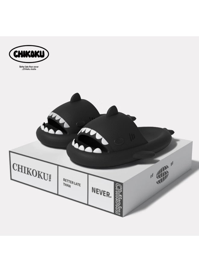 Chikoku Shark Slippers For Men, Summer Home Bathroom Thick-soled Non-slip Slippers For Women, Outdoor Wear, Small Titanium Black, Size 36/37 - Image 2