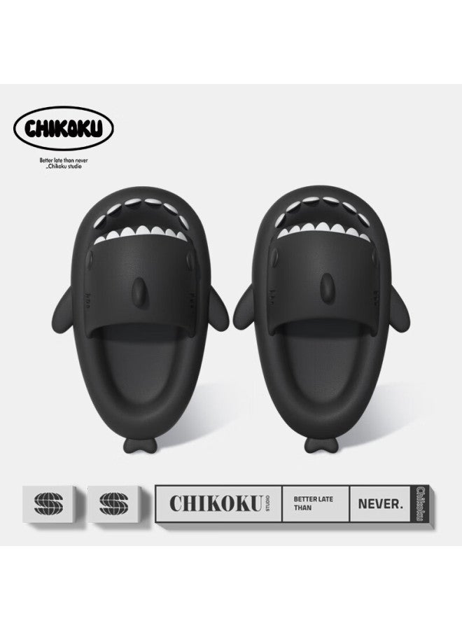 Chikoku Shark Slippers For Men, Summer Home Bathroom Thick-soled Non-slip Slippers For Women, Outdoor Wear, Small Titanium Black, Size 36/37 - Image 1