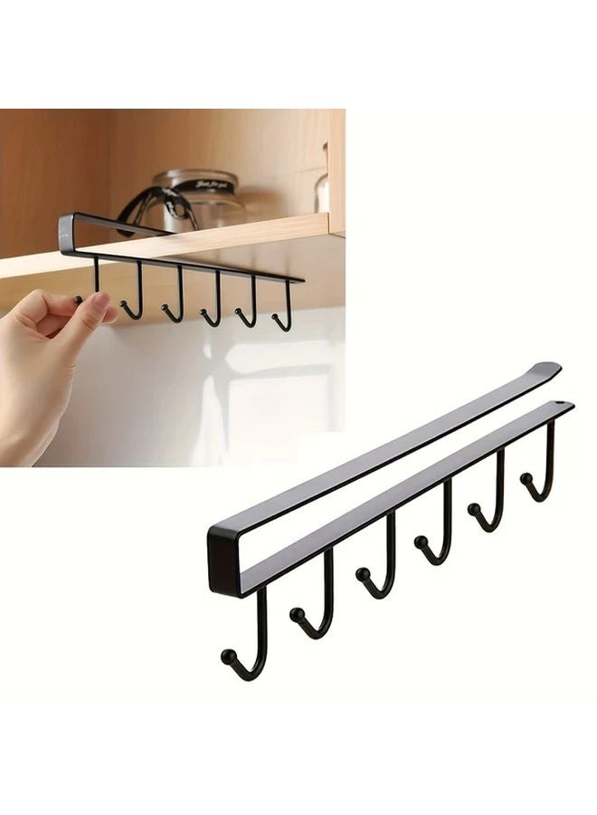 Black Multifunctional Kitchen Storage Rack With 6 Hooks Wall Mounted - Image 1
