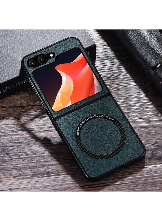 S-TOP Case For Samsung Galaxy Z Flip5 Magsafe Magnetic Ring Leather Texture Phone Case - Image 1