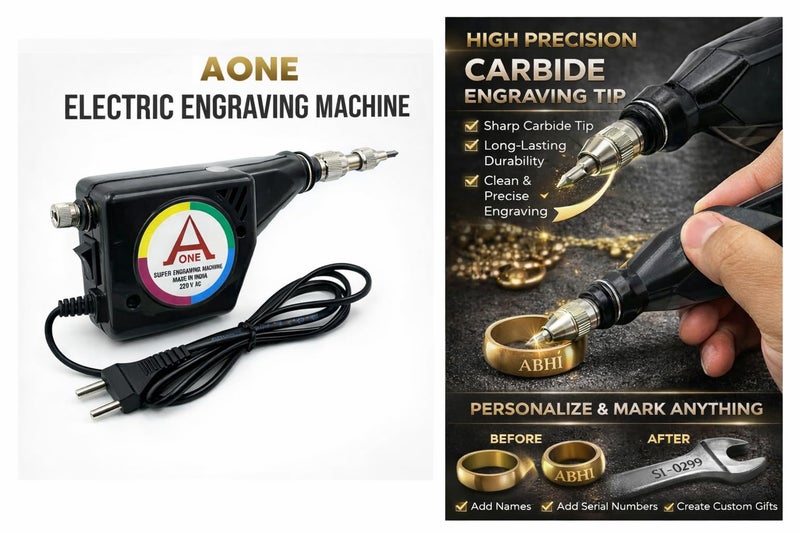 Aone Handy Electric Carbide Tip Engraving Machine to Engrave/Scribe/Etching on Metal, Plastic, Leather Vibrating Type Multipurpose for Vessels, Utensils, Jewellery/Model Making, Hobby Craft DIY - Image 2