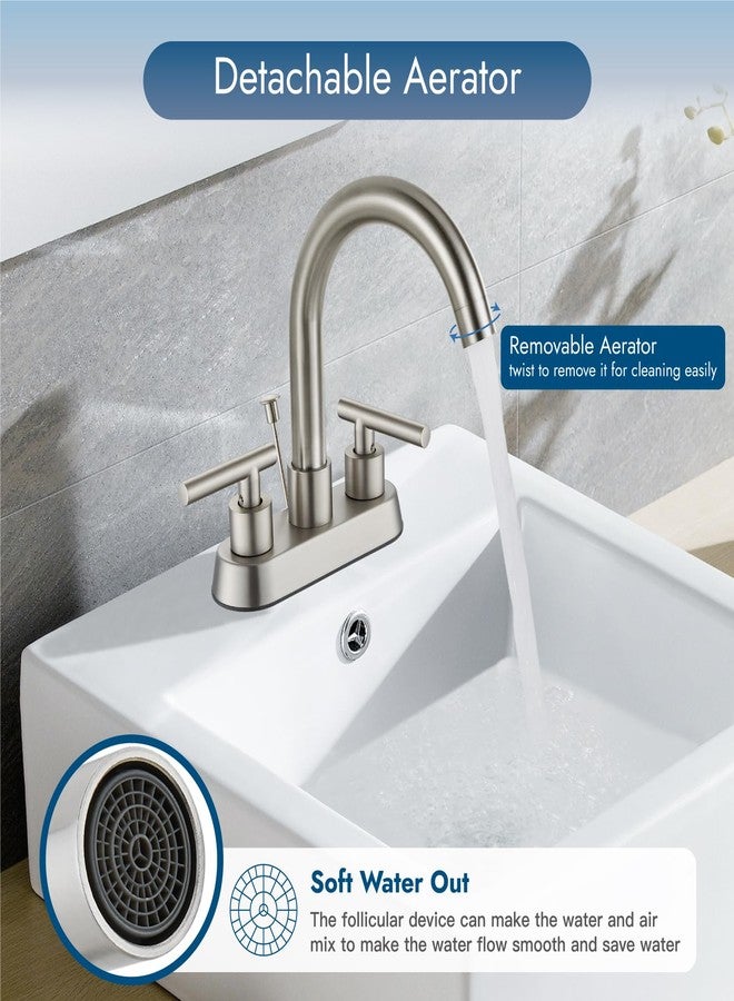Cinwiny 4 Inch Centerset Bathroom Sink Faucet 3 Holes 2 Handle Bathroom Faucets with Lift Rod Drain Stopper Vanity Faucet 360° Swivel Spout Lavatory RV Faucet Mixer Tap,Brushed Nickel - Image 3