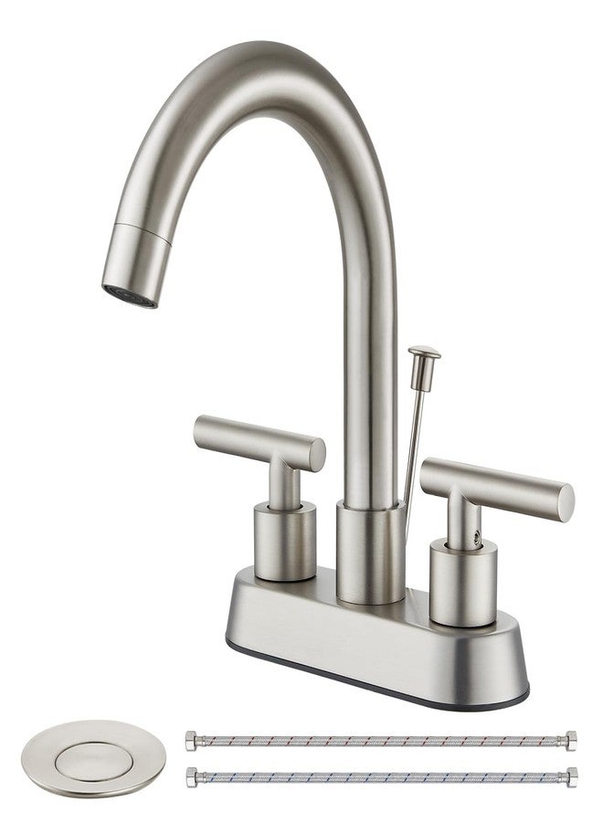 Cinwiny 4 Inch Centerset Bathroom Sink Faucet 3 Holes 2 Handle Bathroom Faucets with Lift Rod Drain Stopper Vanity Faucet 360° Swivel Spout Lavatory RV Faucet Mixer Tap,Brushed Nickel - Image 1
