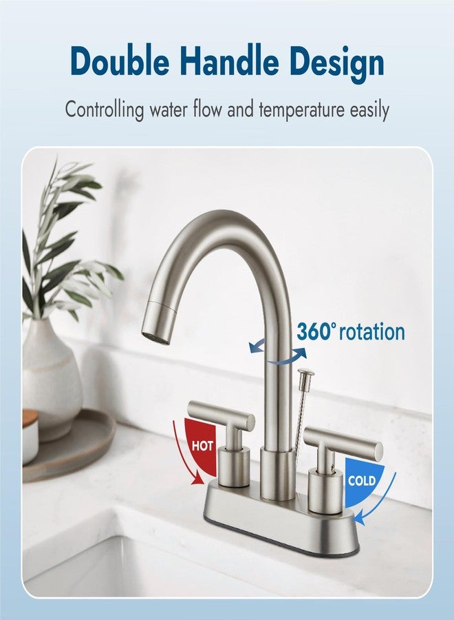 Cinwiny 4 Inch Centerset Bathroom Sink Faucet 3 Holes 2 Handle Bathroom Faucets with Lift Rod Drain Stopper Vanity Faucet 360° Swivel Spout Lavatory RV Faucet Mixer Tap,Brushed Nickel - Image 2